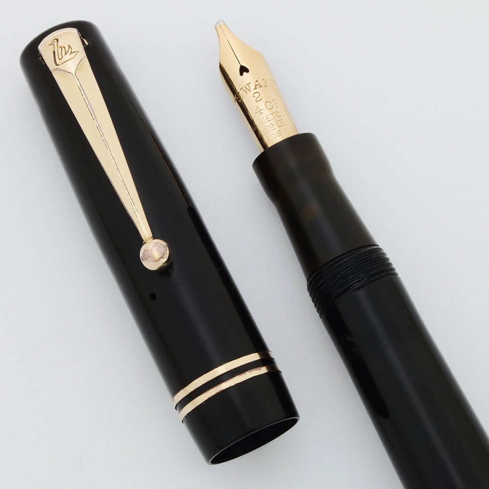Mabie Todd (UK) Swan 6260 Self-Filler - Black, Left Oblique 14k